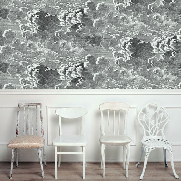 Clouds Wallpaper Gilver and Charcoal  Fornasetti